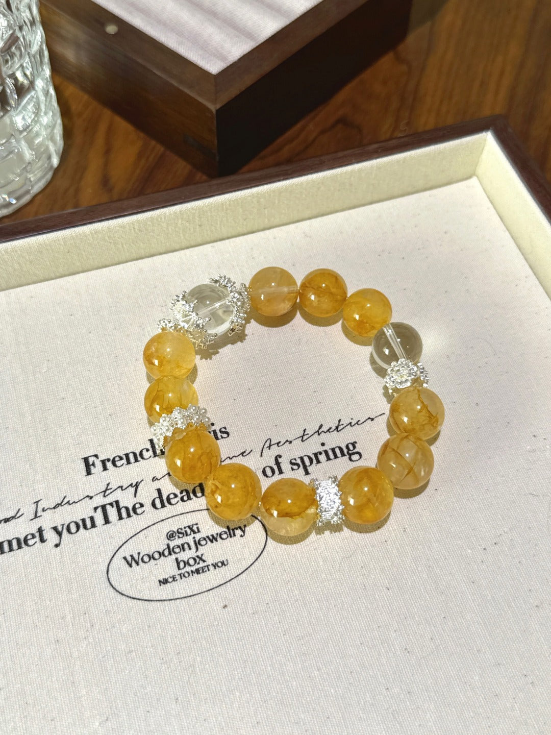 ▫️▪️ Yellow gum flower white crystal bracelet